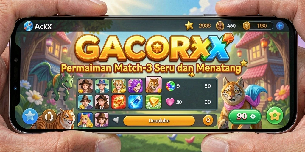 Gameplay seru GACORX dengan tantangan Match-3 yang menarik.