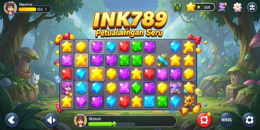 Tampilan gameplay seru dalam INK789 dengan elemen Match-3 yang menarik.