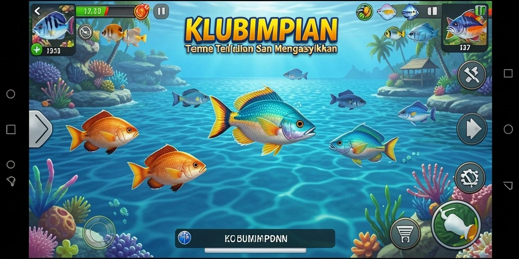 Tampilan gameplay seru dari KLUBIMPIAN dengan aksi Tembak Ikan.