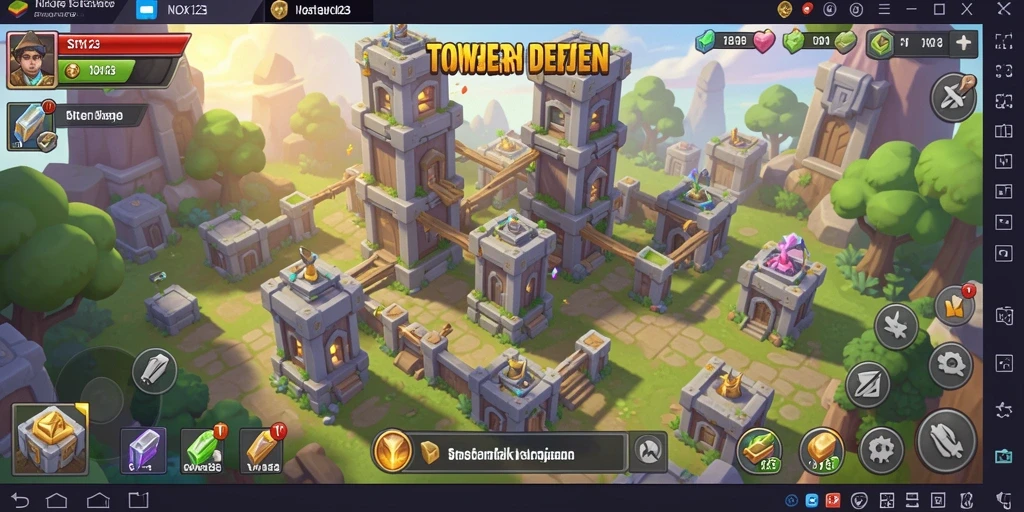 Tangkapan layar gameplay menegangkan di NOX123 Tower Defense.