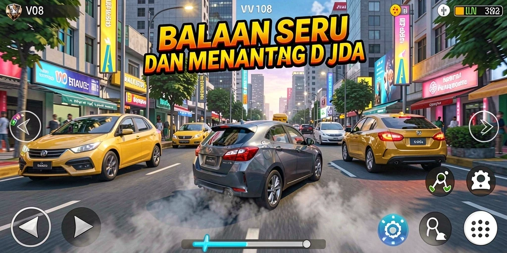 Tampilan seru gameplay VW108 saat balapan di jalan.